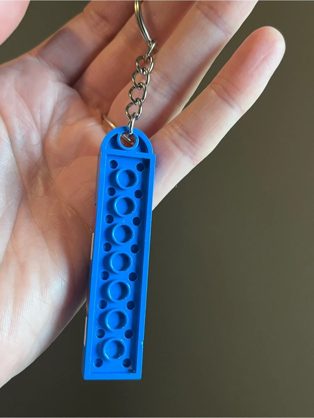 Lego Blue Keychain with Red and White Accents - Handmade